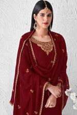 Load image into Gallery viewer, Maroon Color Party Style Fancy Embroidered Georgette Fabric Palazzo Suit
