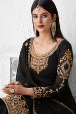Load image into Gallery viewer, Georgette Fabric Party Style Fancy Embroidered Palazzo Dress In Black Color