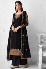 Load image into Gallery viewer, Georgette Fabric Party Style Fancy Embroidered Palazzo Dress In Black Color