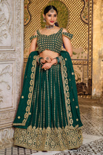 Load image into Gallery viewer, Georgette Fabric Wedding Wear Green Color Embroidered Work Graceful Lehenga
