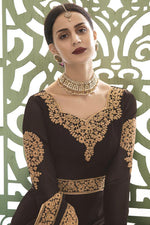Load image into Gallery viewer, Georgette Trendy Embroidered Sangeet Wear Anarkali Dress In Brown

