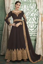 Load image into Gallery viewer, Georgette Trendy Embroidered Sangeet Wear Anarkali Dress In Brown

