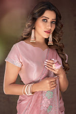 Load image into Gallery viewer, Alluring Peach Color Organza Fabric Saree With Border Work
