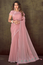 Load image into Gallery viewer, Alluring Peach Color Organza Fabric Saree With Border Work
