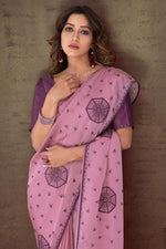 Load image into Gallery viewer, Radiant Printed Work On Pink Color Organza Fabric Saree
