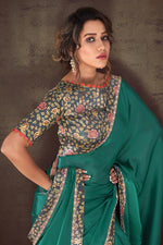 Load image into Gallery viewer, Excellent Organza Fabric Green Color Saree With Border Work
