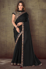 Load image into Gallery viewer, Classic Border Work On Black Color Saree In Organza Fabric

