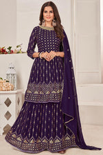 Load image into Gallery viewer, Sequins Work On Purple Color Aristocratic Georgette Fabric Sharara Top Lehenga
