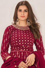 Load image into Gallery viewer, Imperial Red Color Georgette Fabric Sharara Top Lehenga With Sequins Work
