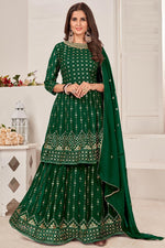 Load image into Gallery viewer, Sequins Work On Captivating Georgette Fabric Sharara Top Lehenga In Green Color
