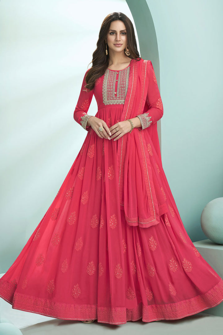 Pink Color Georgette Fabric Sober Embroidered Anarkali Suit