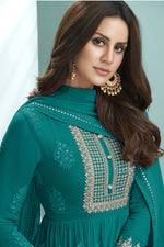Load image into Gallery viewer, Teal Color Coveted Embroidered Anarkali Suit In Georgette Fabric
