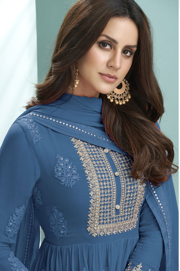 Sky Blue Color Subline Embroidered Anarkali Suit In Georgette Fabric
