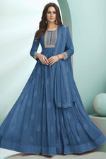 Load image into Gallery viewer, Sky Blue Color Subline Embroidered Anarkali Suit In Georgette Fabric
