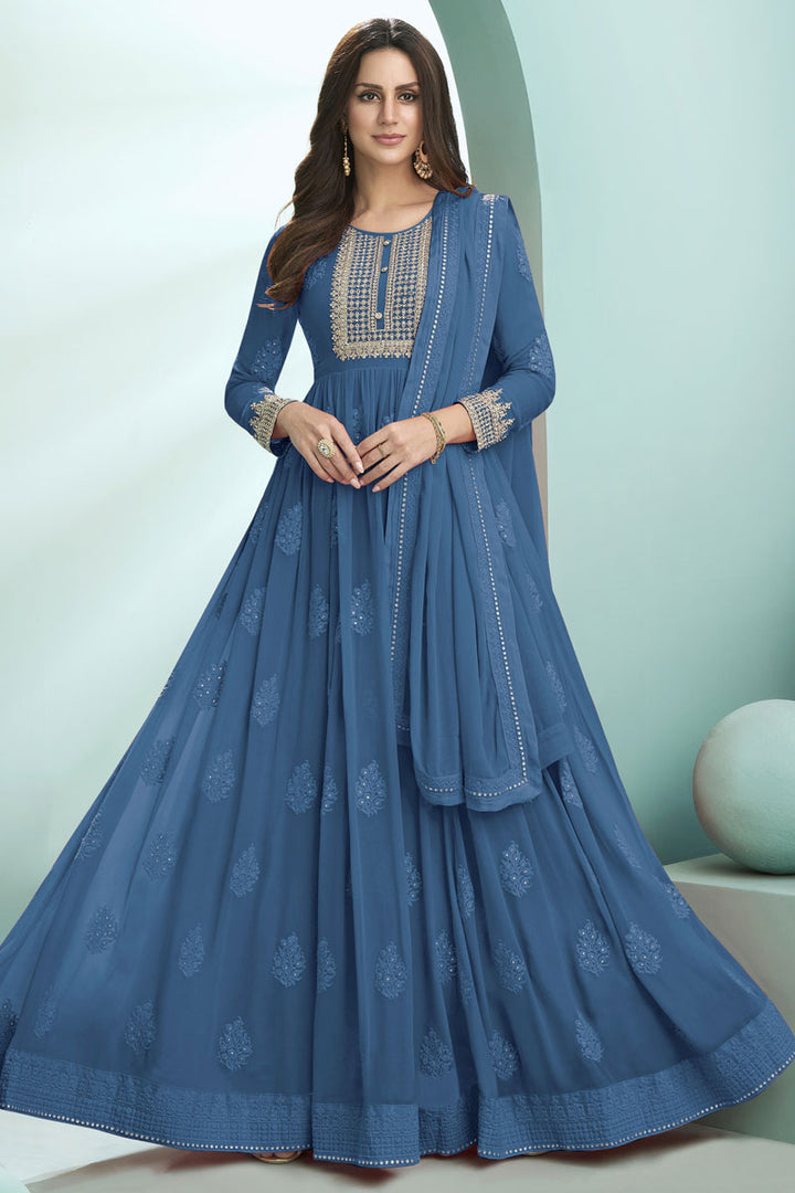 Sky Blue Color Subline Embroidered Anarkali Suit In Georgette Fabric