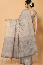 Load image into Gallery viewer, Excellent Function Wear Organza Fabric Grey Color Saree With Weaving Work
