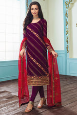 Load image into Gallery viewer, Georgette Fabric Purple Designer Embroidered Party Wear Straight Cut Suit
