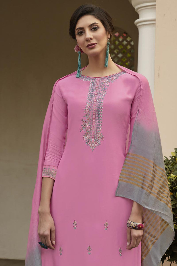 Pink Color Fancy Fabric Function Wear Embroidered Salwar Kameez