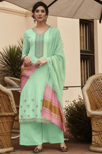 Load image into Gallery viewer, Fancy Fabric Function Wear Embroidered Sea Green Color Palazzo Salwar Kameez
