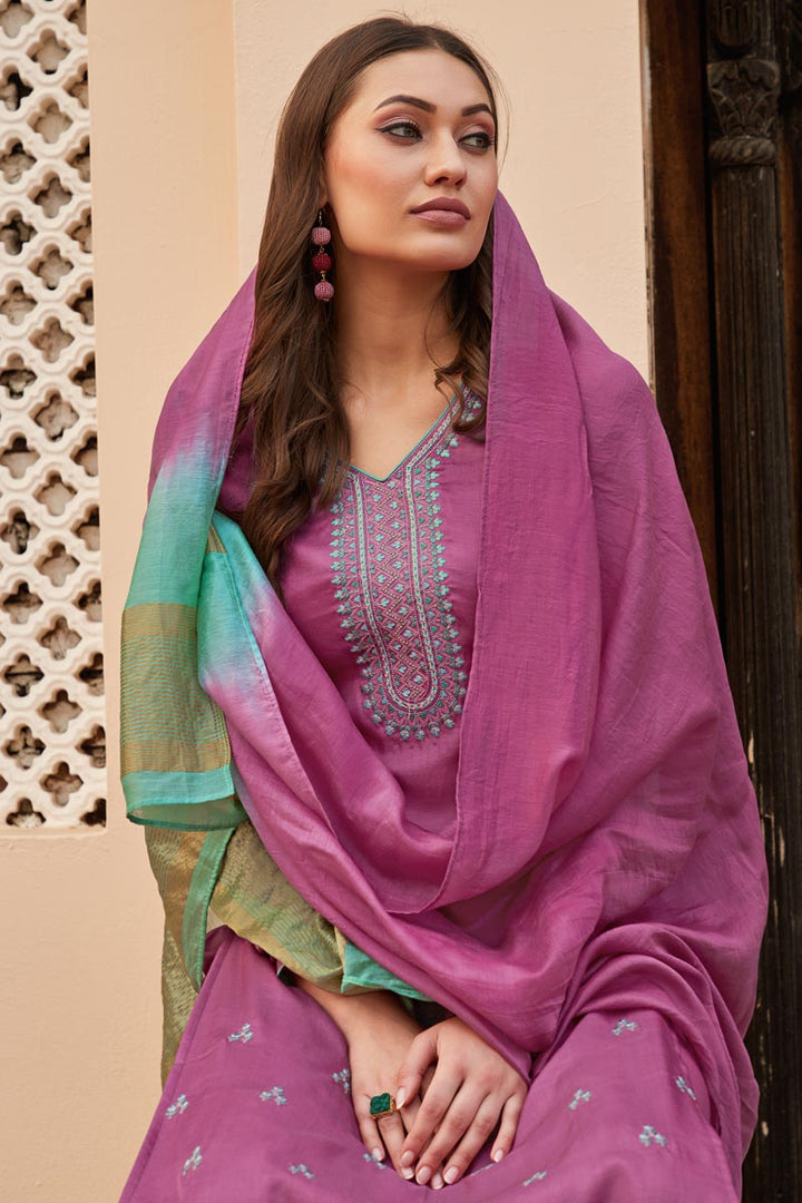 Pink Color Festive Wear Embroidered Fancy Fabric Palazzo Salwar Suit