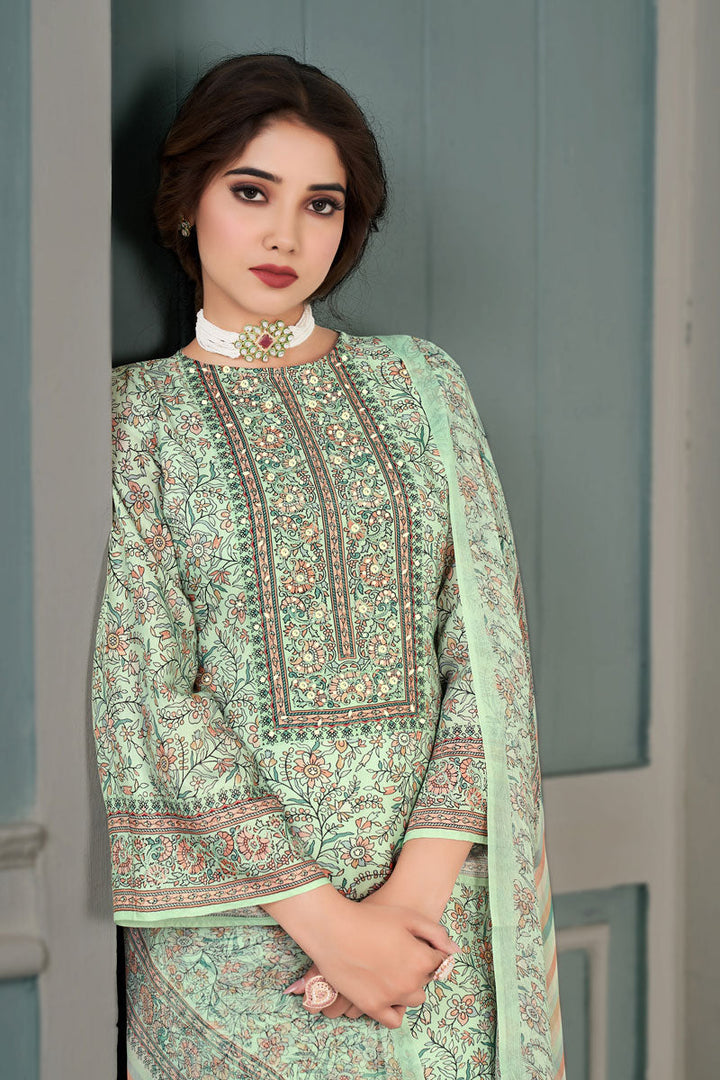 Sea Green Color Muslin Fabric Imperial Salwar Suit