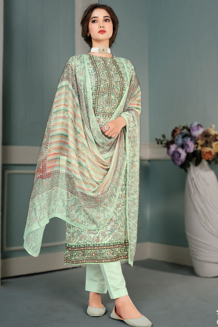 Sea Green Color Muslin Fabric Imperial Salwar Suit