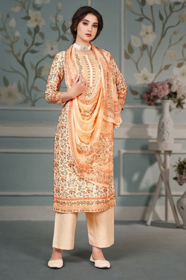Digital Printed Flamboyant Muslin Fabric Salwar Suit