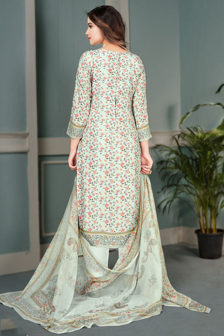 Alluring Muslin Fabric Salwar Suit In Light Cyan Color