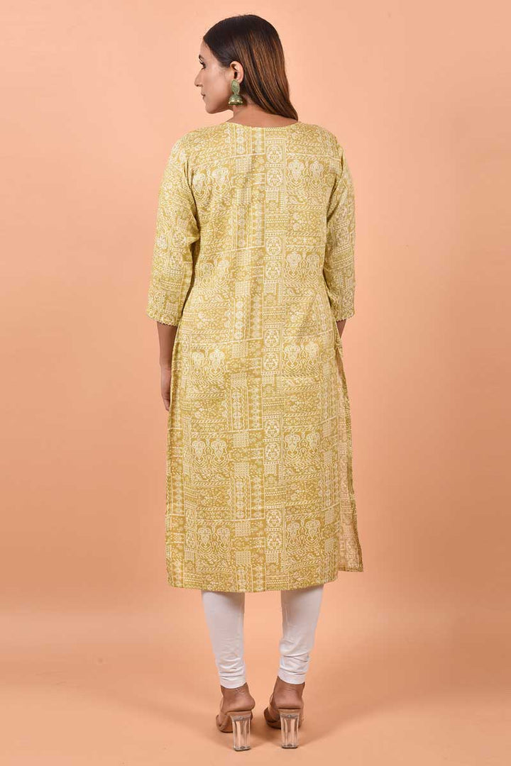 Radiant Printed Work On Cream Color Cotton Fabric Kurti