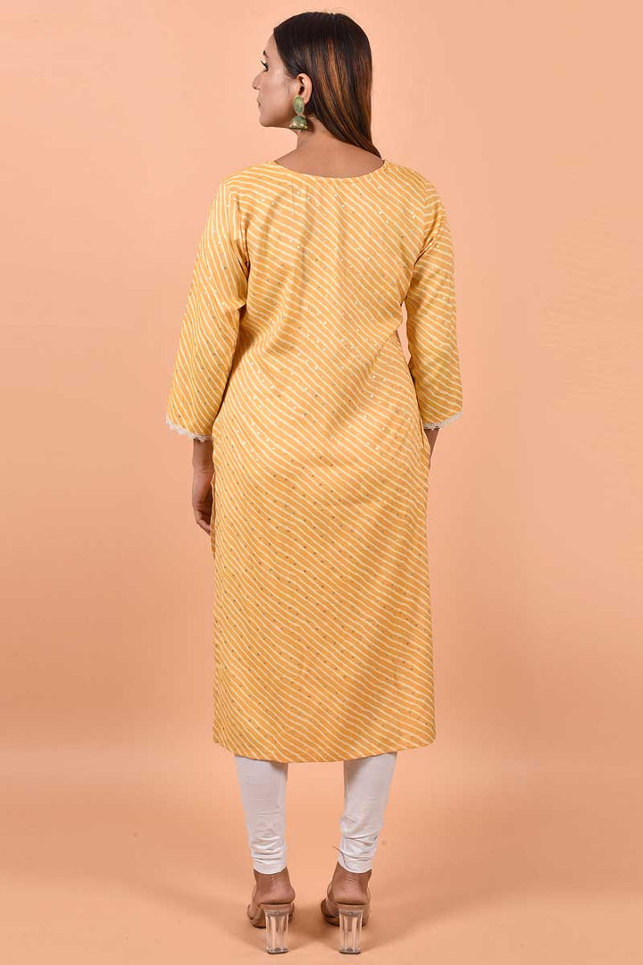 Mustard Color Printed Work On Cotton Fabric Beatific Kurti