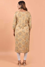 Load image into Gallery viewer, Beguiling Printed Work On Beige Color Cotton Fabric Kurti
