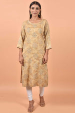 Load image into Gallery viewer, Beguiling Printed Work On Beige Color Cotton Fabric Kurti
