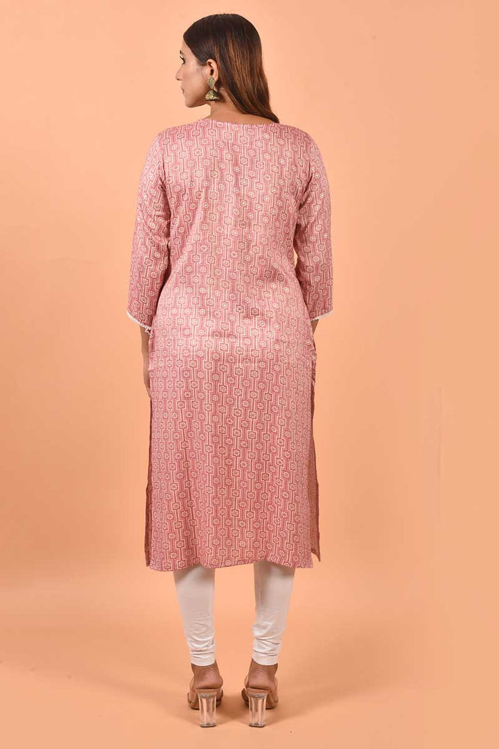 Cotton Fabric Pink Color Kurti With Winsome Printed Work