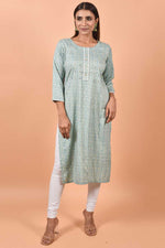 Load image into Gallery viewer, Creative Printed Work On Kurti In Light Cyan Color Cotton Fabric
