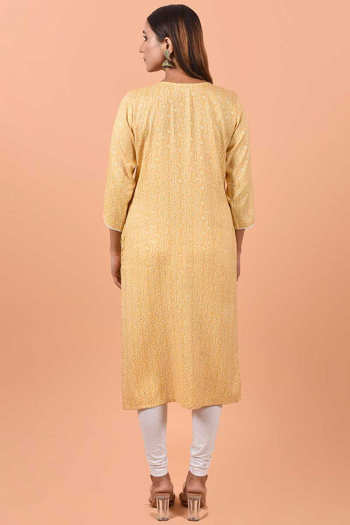 Marvellous Printed Work On Cotton Fabric Kurti In Yellow Color