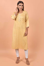 Load image into Gallery viewer, Marvellous Printed Work On Cotton Fabric Kurti In Yellow Color
