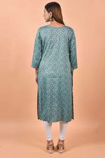 Load image into Gallery viewer, Amazing Teal Color Cotton Fabric Kurti With Printed Work
