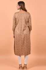 Load image into Gallery viewer, Solid Cotton Fabric Printed Work On Kurti In Brown Color
