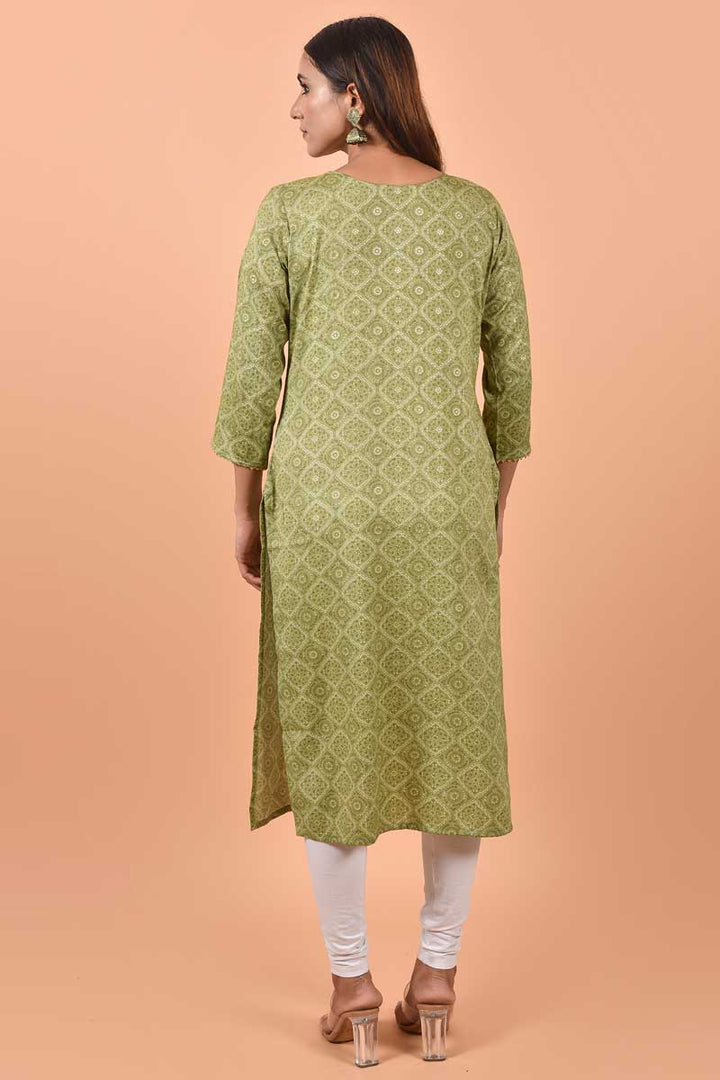 Printed Work Green Color Cotton Fabric Beauteous Kurti | Buy Online India