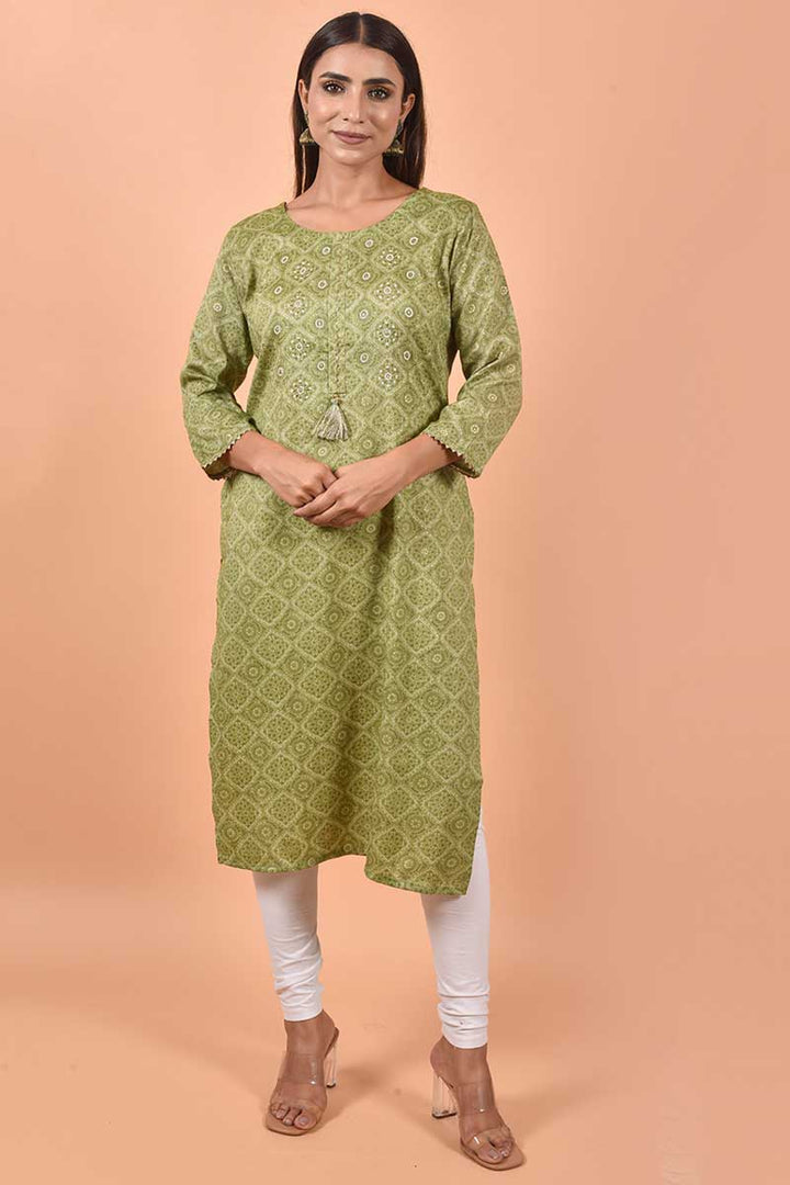Printed Work Green Color Cotton Fabric Beauteous Kurti | Buy Online India
