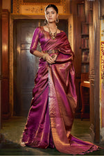 Load image into Gallery viewer, Delicate Kanjivaram Silk Fabric Rani Color Saree

