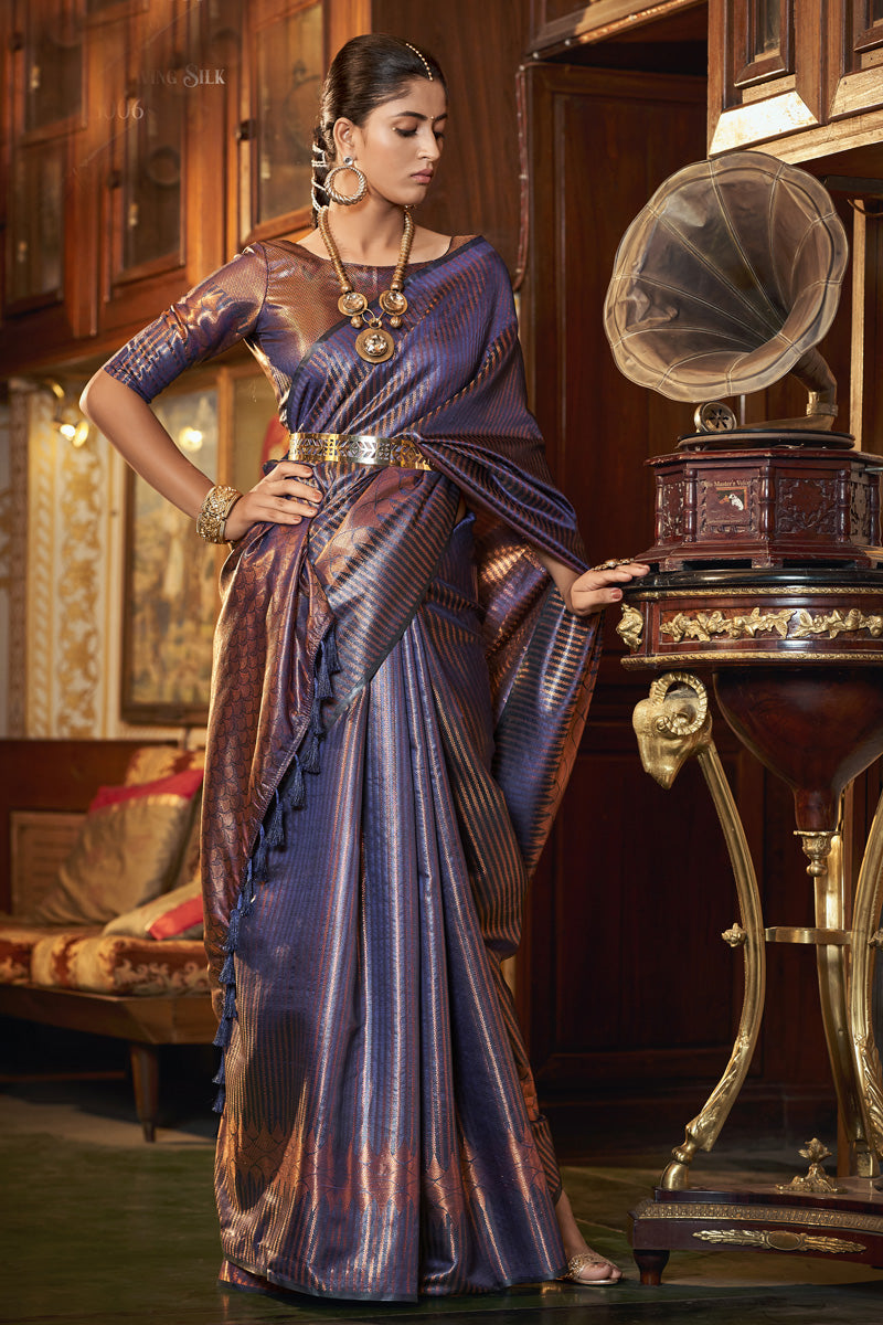 Blazing Purple Color Kanjivaram Silk Fabric Saree