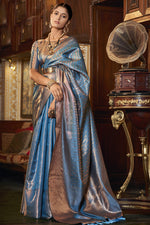 Load image into Gallery viewer, Sky Blue Color Kanjivaram Silk Fabric Exquisite Saree
