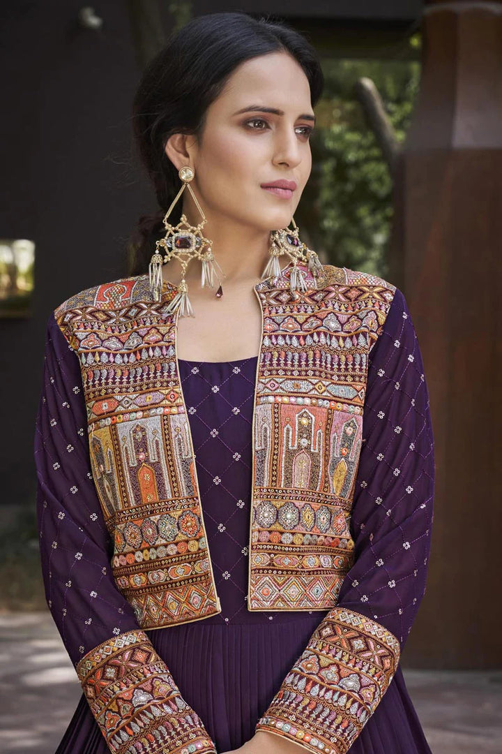 Georgette Fabric Charismatic Gown With Dupatta In Wine Color