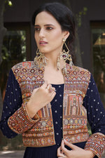 Load image into Gallery viewer, Navy Blue Color Captivating Gown With Dupatta In Georgette Fabric
