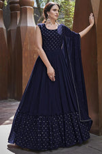 Load image into Gallery viewer, Navy Blue Color Captivating Gown With Dupatta In Georgette Fabric

