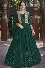 Load image into Gallery viewer, Georgette Fabric Green Color Ingenious Gown With Dupatta
