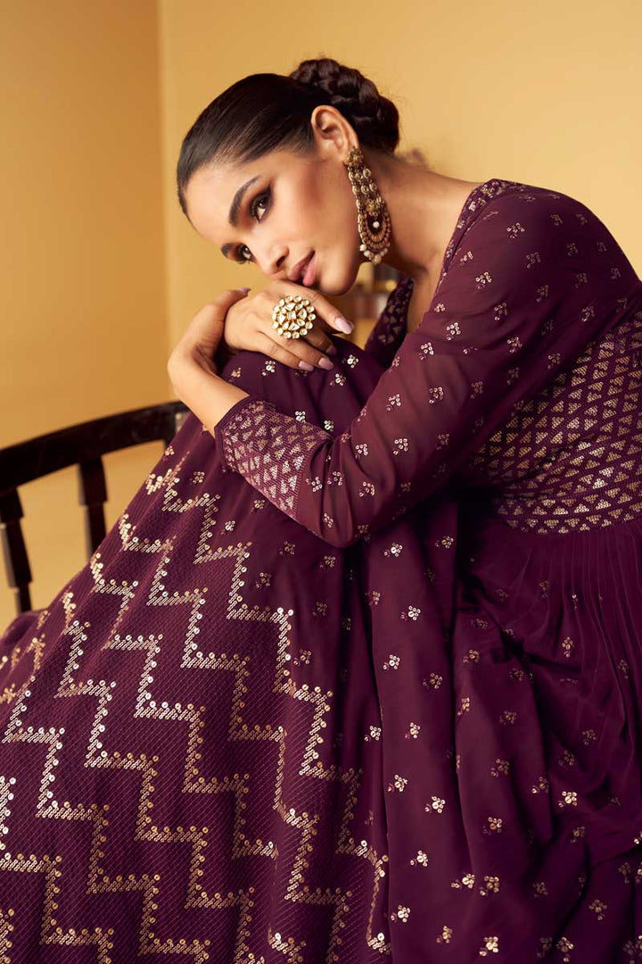 Vartika Singh Brown Color Inventive Anarkali Suit In Georgette Fabric