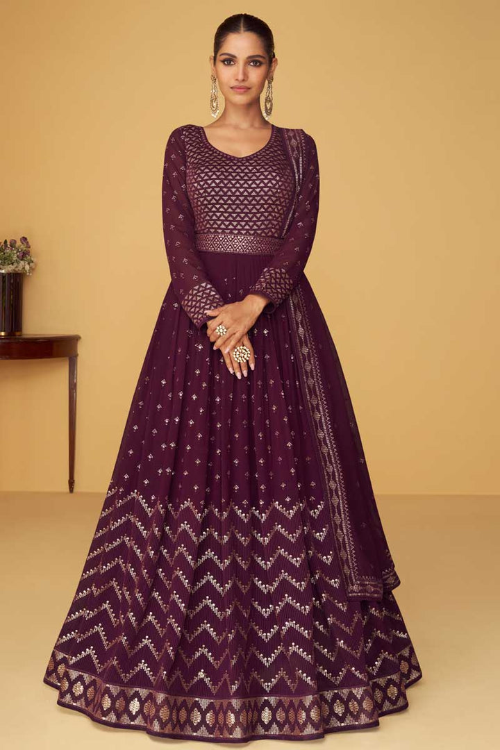 Vartika Singh Brown Color Inventive Anarkali Suit In Georgette Fabric