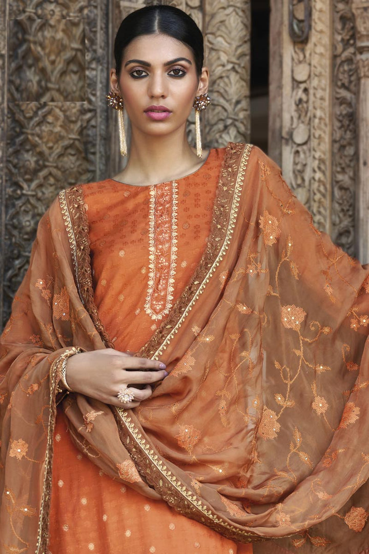 Fancy Fabric Festival Wear Superior Salwar Suit In Orange Color